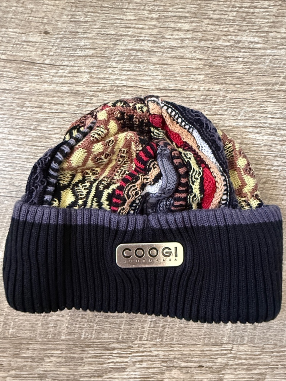 COOGI Australia Baby Multicolor Pattern Knit Beanie with Black Cuff Size XL
